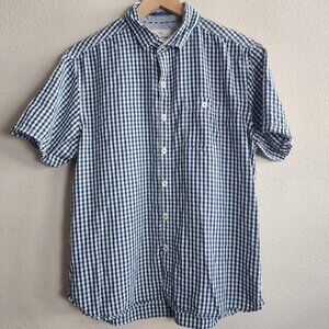 Tommy Bahama Jeans Shirt Mens Medium Blue White Gingham Short Sleeve Button Down